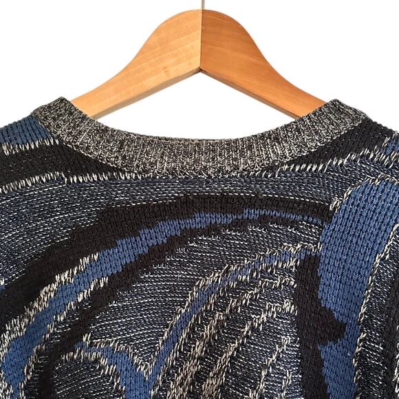 Vintage 90s Saturdays Crewneck Sweater Sz XL Blue Geo Abstract Grandpa Unisex - Picture 2 of 4